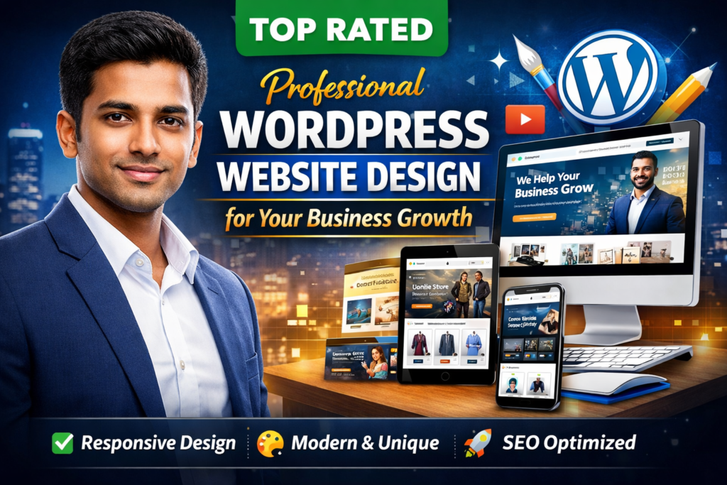 "Professional WordPress website designer creating responsive and SEO optimized website"