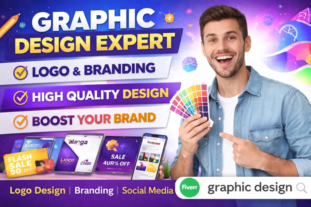 Professional graphic designer creating logo design, branding identity and social media graphics for business growth